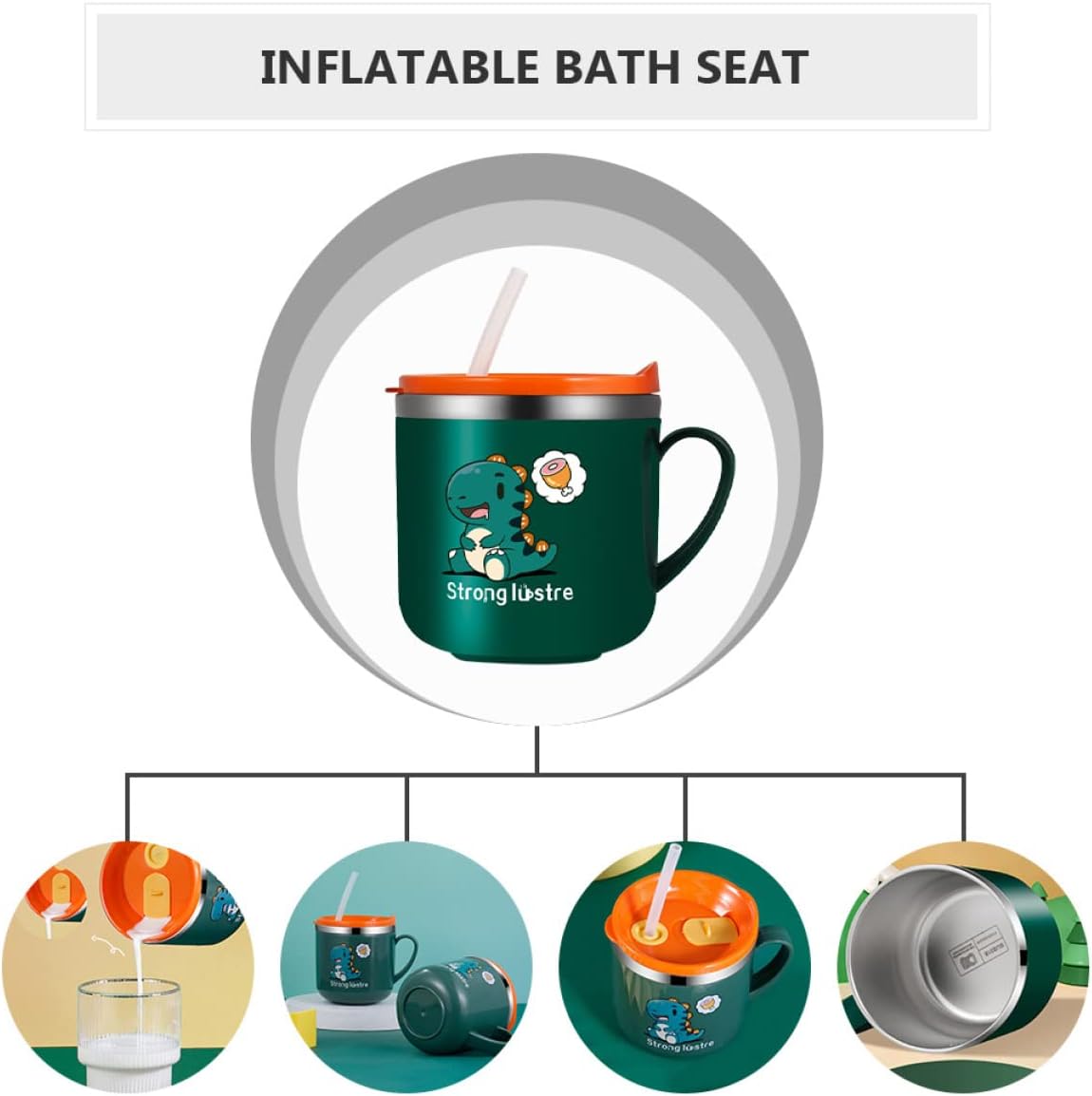 Milk Kids Steel Bottle Drinking Straw Stainless Plastic Cup Scale Anti-scalding Handle Cover and Silicone Ml with Baby Water - Image 4