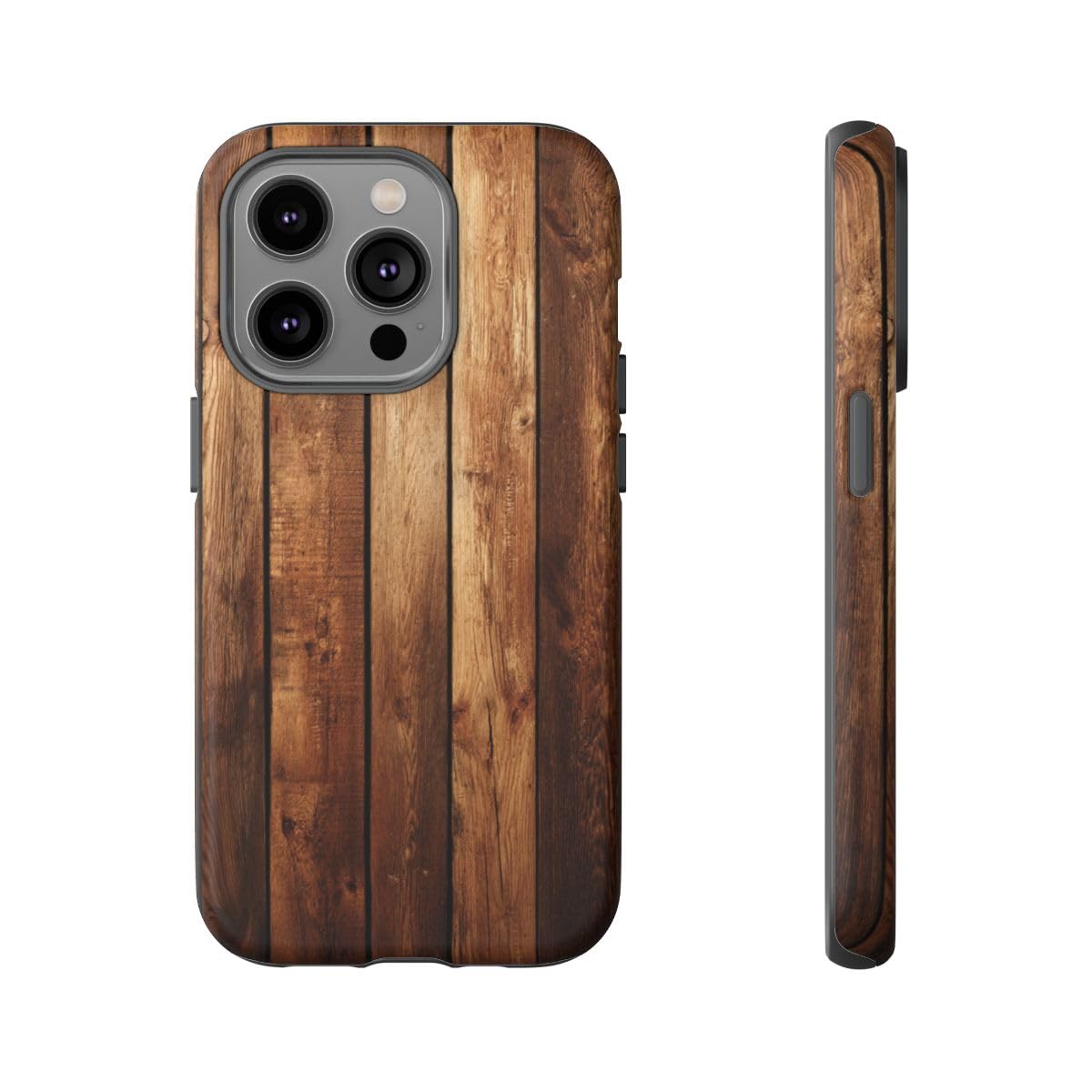 Coque rigide marron iPhone 14 Pro anti-rayures - Style bois mat - 5