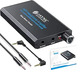 eSynic Amplificador de fone de ouvido de graves 16-300Ω portátil - Amplificador de fone de ouvido de áudio HiFi recarregável de 3,5 mm com interruptor de graves - capa de liga de alumínio e tempo de