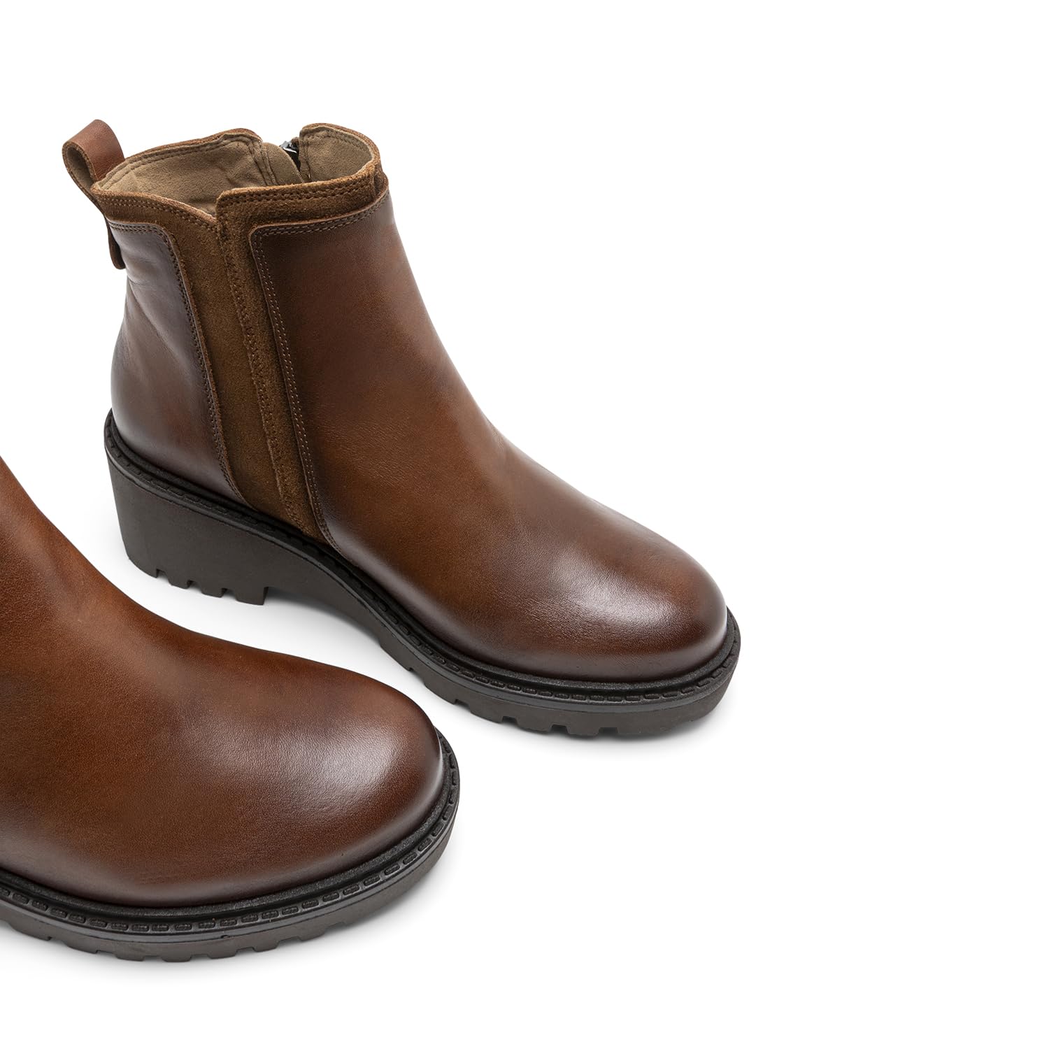 Porronet Botines De Piel Con Cuña Y Cremallera Moka Elsa