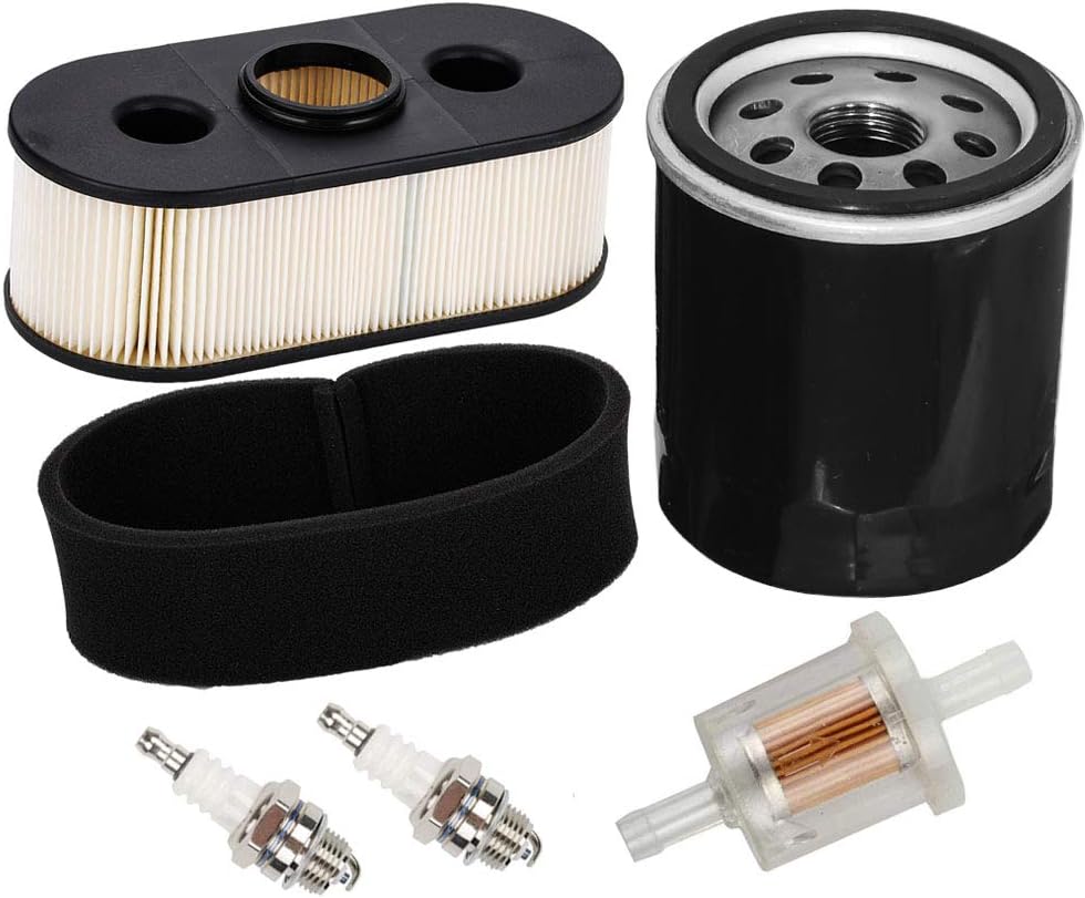 HIFROM Replacement 11013-7031 Air Filter with Pre Filter 49019-0027 Fuel Filter 49065-7010 Oil Filter Spark Plug Tune Up Kit Compatible with Kawasaki FH580V FH381V FH430V Lawn Mower
