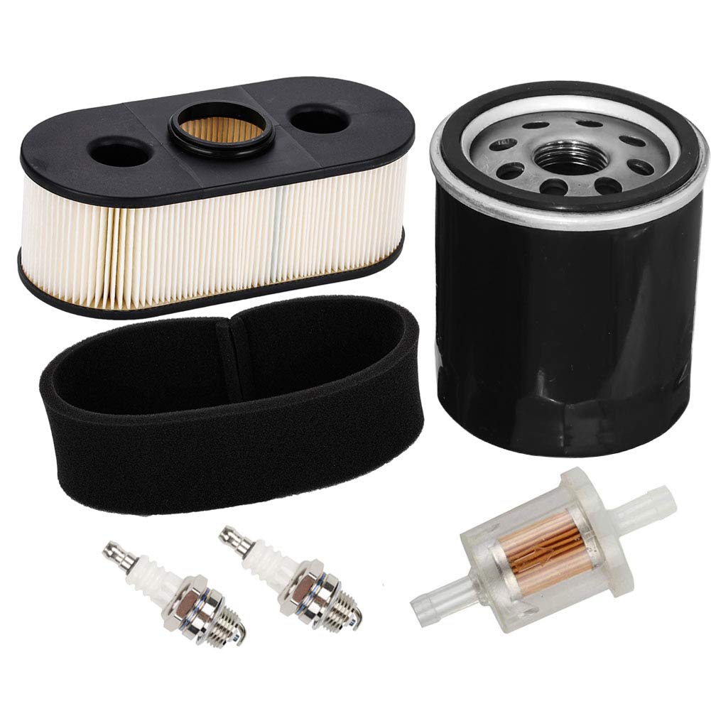 HIFROM Replacement 11013-7031 Air Filter with Pre Filter 49019-0027 Fuel Filter 49065-7010 Oil Filter Spark Plug Tune Up Kit Compatible with Kawasaki FH580V FH381V FH430V Lawn Mower