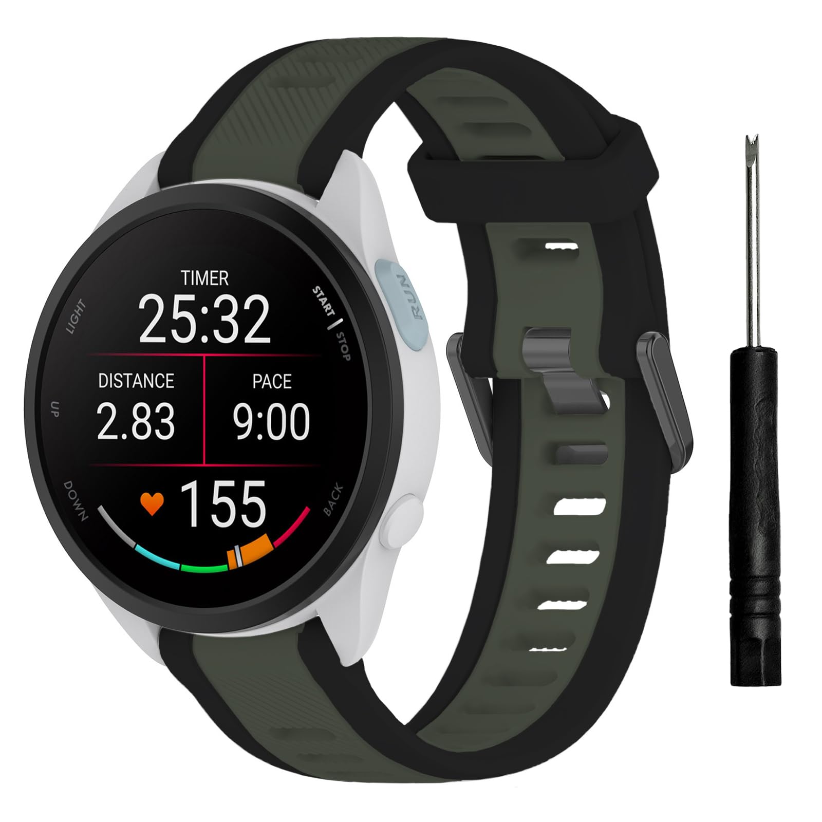 TopPerfekt Sport Straps Compatible with Garmin Forerunner 165/165 Music Band, Adjustable Silicone Strap Replacement for Vívoactive 6/5/Forerunner 570 42mm for Men Women (20mm)-Black Trim/Jungle Green — image 1