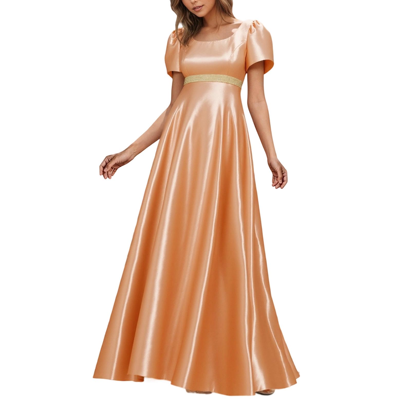 Women Medieval Victorian High Waist Retro Regency Dresswomen'S Satin Ruffled Puff Sleeve Waist Dress Victorian Tea Party Gown with Ribbon Tie Ideal for Costume Parties Halloween Orange