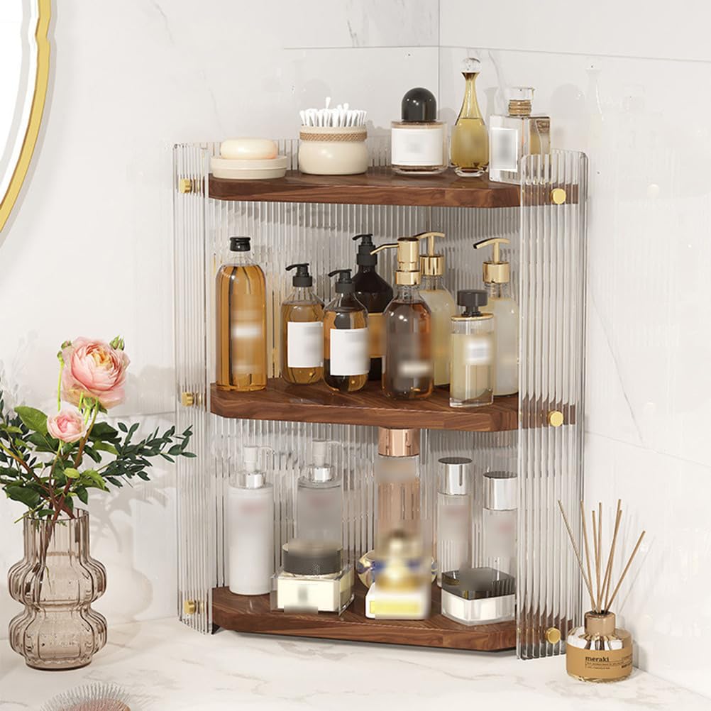 SAPSQPJHN 3-Tier Corner Bathroom Counter Organiser,Makeup & Skincare Storage Shelf for Vanity, Space-Saving Large Capacity Countertop Makeup Organiser Bedroom Storage for Skincare, Perfume, Cosmetics