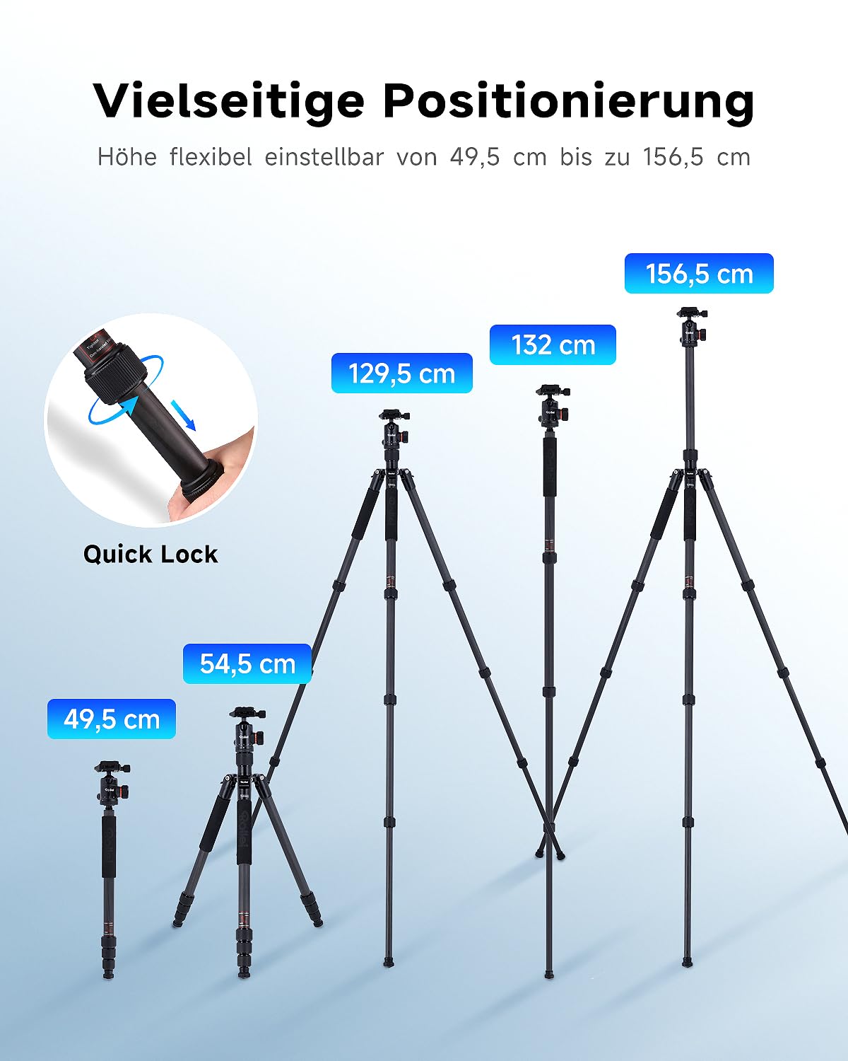 Rollei C5i Stativ Kamera Schwarz, 158cm Reisestativ Leicht aus Carbon Fotostativ mit Kugelkopf & Stativtasche Verwendbar als Macrostativ & Monopod Kompaktes Dreibeinstativ für DSLR & Smartphone