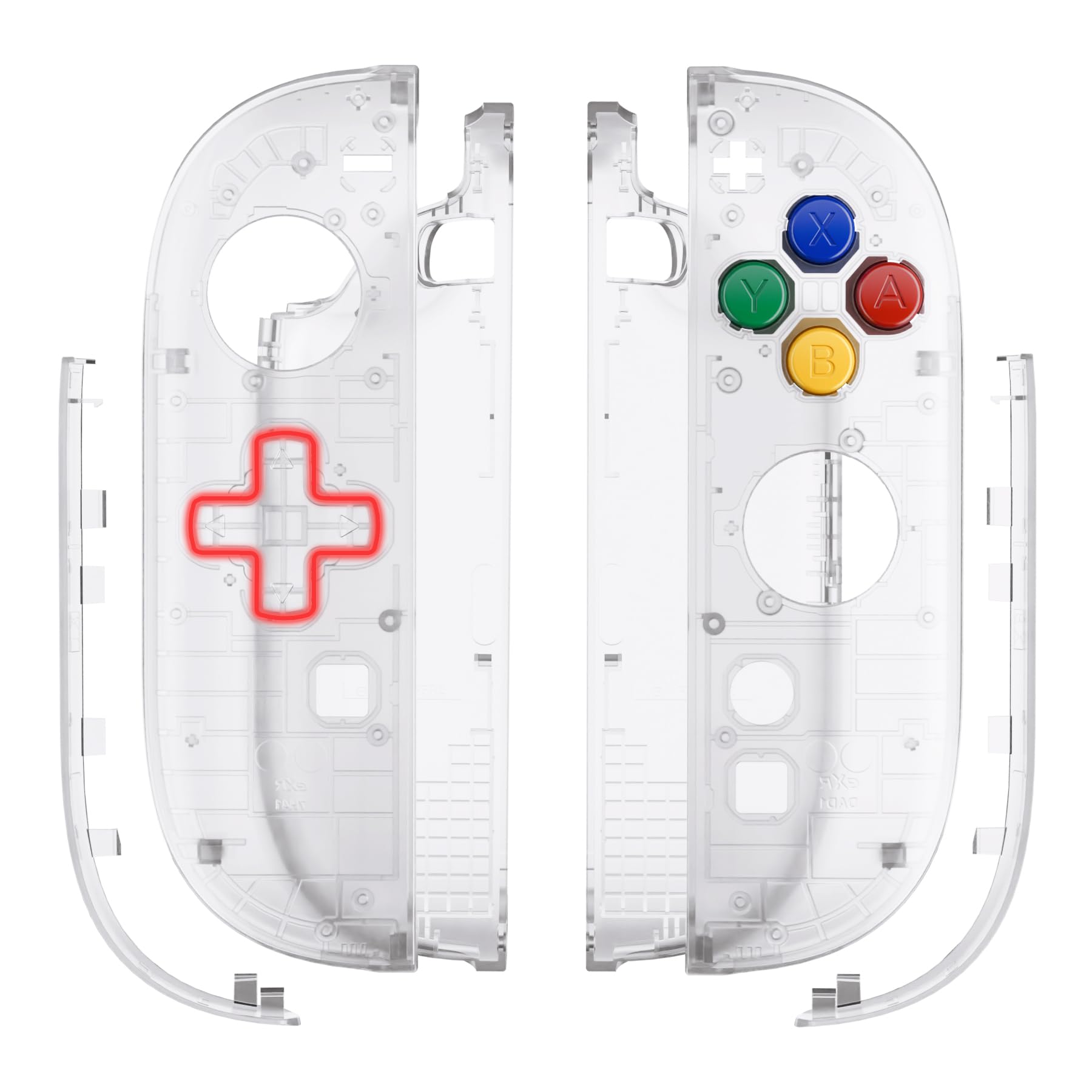 eXtremeRate Cover per Nintendo Switch 2 con Tasti ABXY Dpad, Custodia Ricambio Accessori per Switch 2 Joycon, Senza Joycon e Console(Dpad Versione), Trasparente