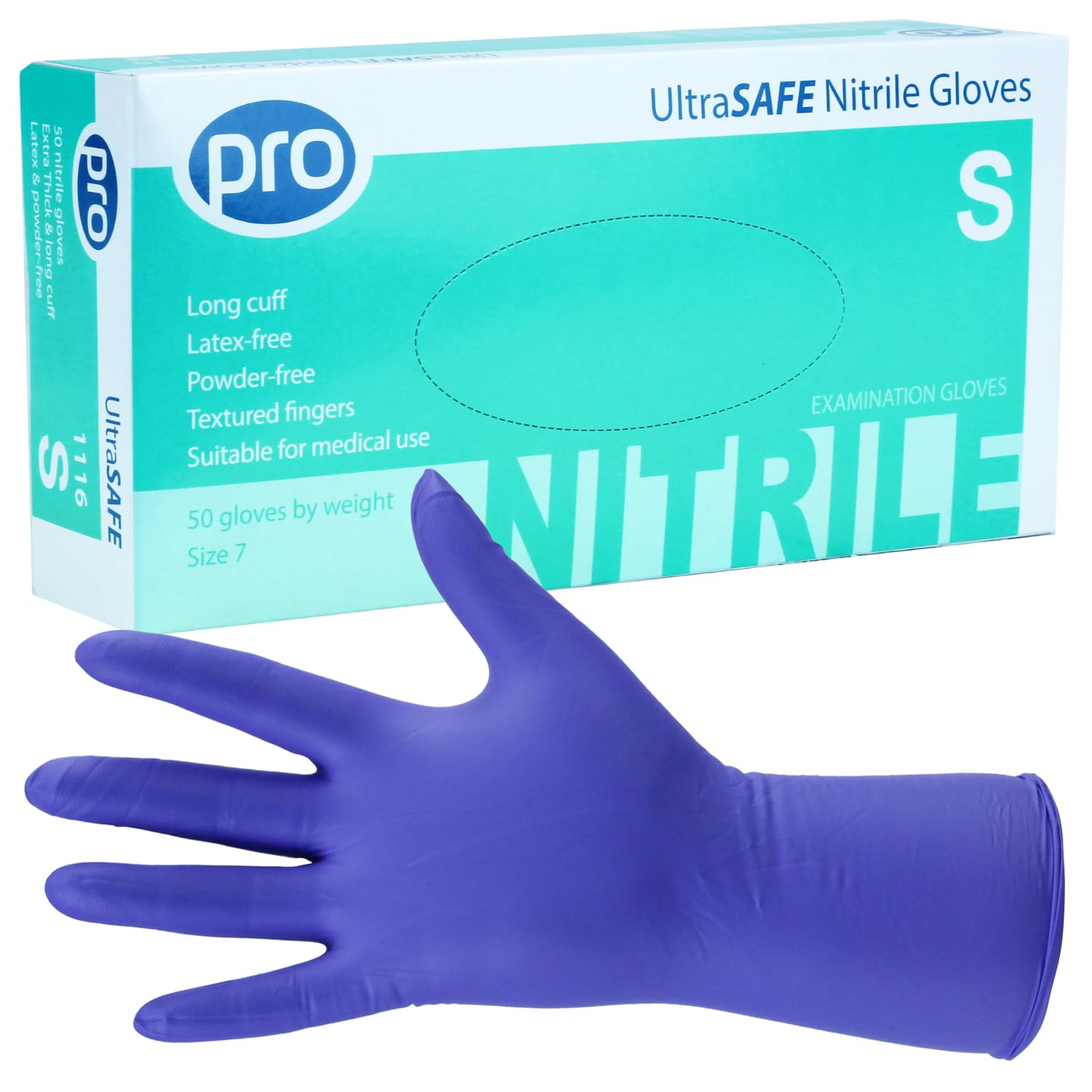 PRO UltraSAFE Violet Long Disposable Gloves - Nitrile Gloves Disposable Small - 50x Pack - Powder Free - Latex Free - Ideal for Food Prep or Salon Use - Medical Grade, Food Safe PPE