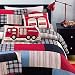 Cozy Line Plaid Cotton Kids Quilt Bedding Set for Boys, Fire Truck Theme, Full/Queen -250gsm, (Includes 1 Quilt, 2 Shams)
