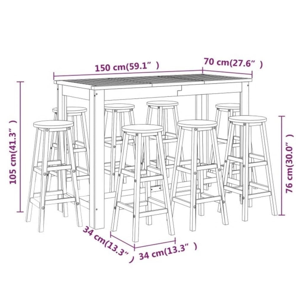 Ensemble de bar de jardin 9 pcs Bois d acacia solide
