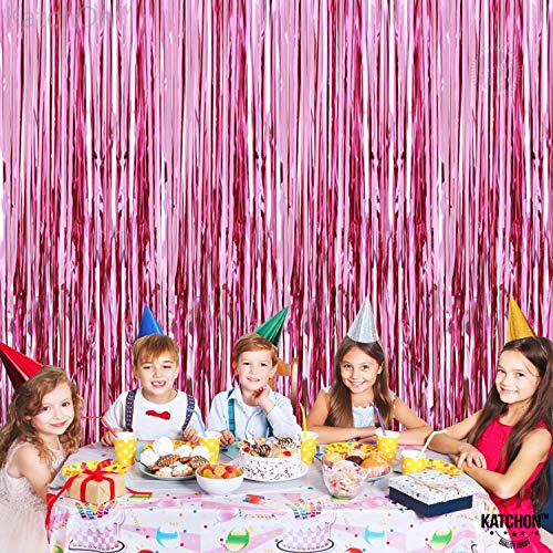 Katchon, Pink Backdrop For Pink Party Decorations - Xtralarge 6.4X8 Feet, Pack Of 2 | Pink Foil Fringe Curtain | Pink Fringe Backdrop For Pink Streamers Party Decorations, Pink Graduation Decorations #TOP2