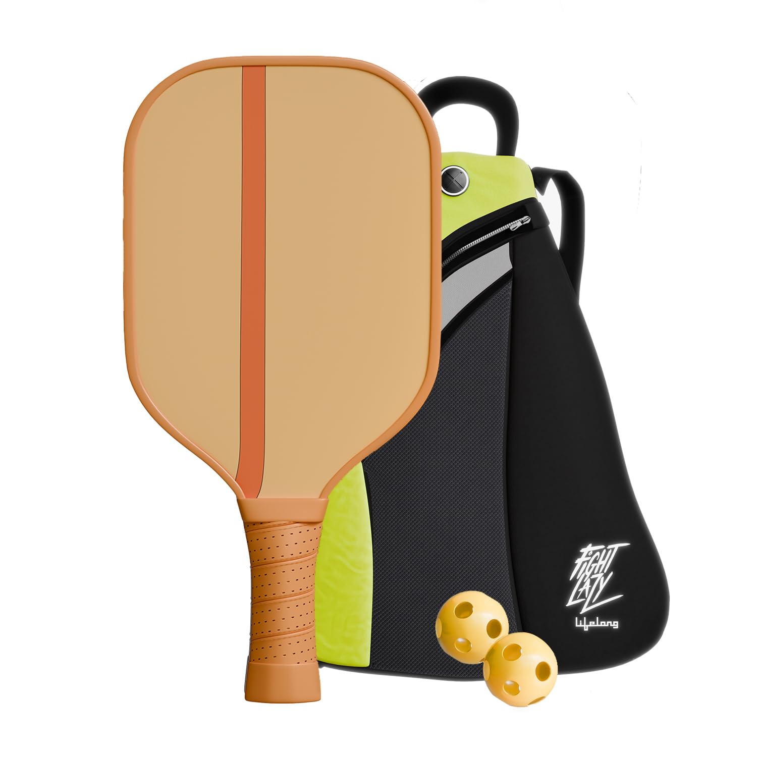 Lifelong Professional Pickleball Paddle| Fiberglass Surface,2 Pickle Ball Balls & Paddle Cover Bag |Cushion Comfort Handle Grip Durable Pickleball Paddle Set| for Kids & Adults,Brown & Beige-image-21