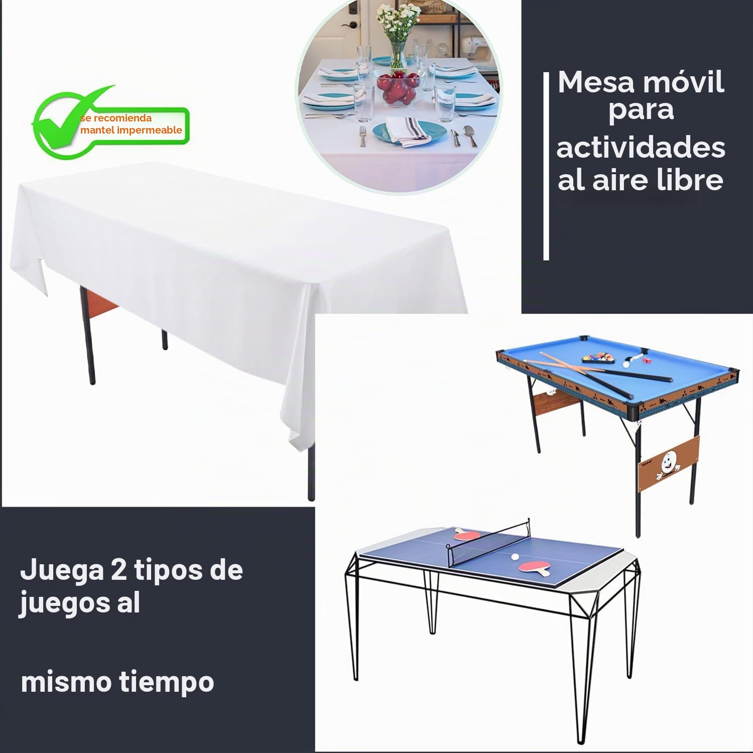 OYE Mesa de juegos combo 3 en 1 de 55 pulgadas, mesa de billar/billar plegable, mesa de hockey, mesa de ping pong con todos los accesorios