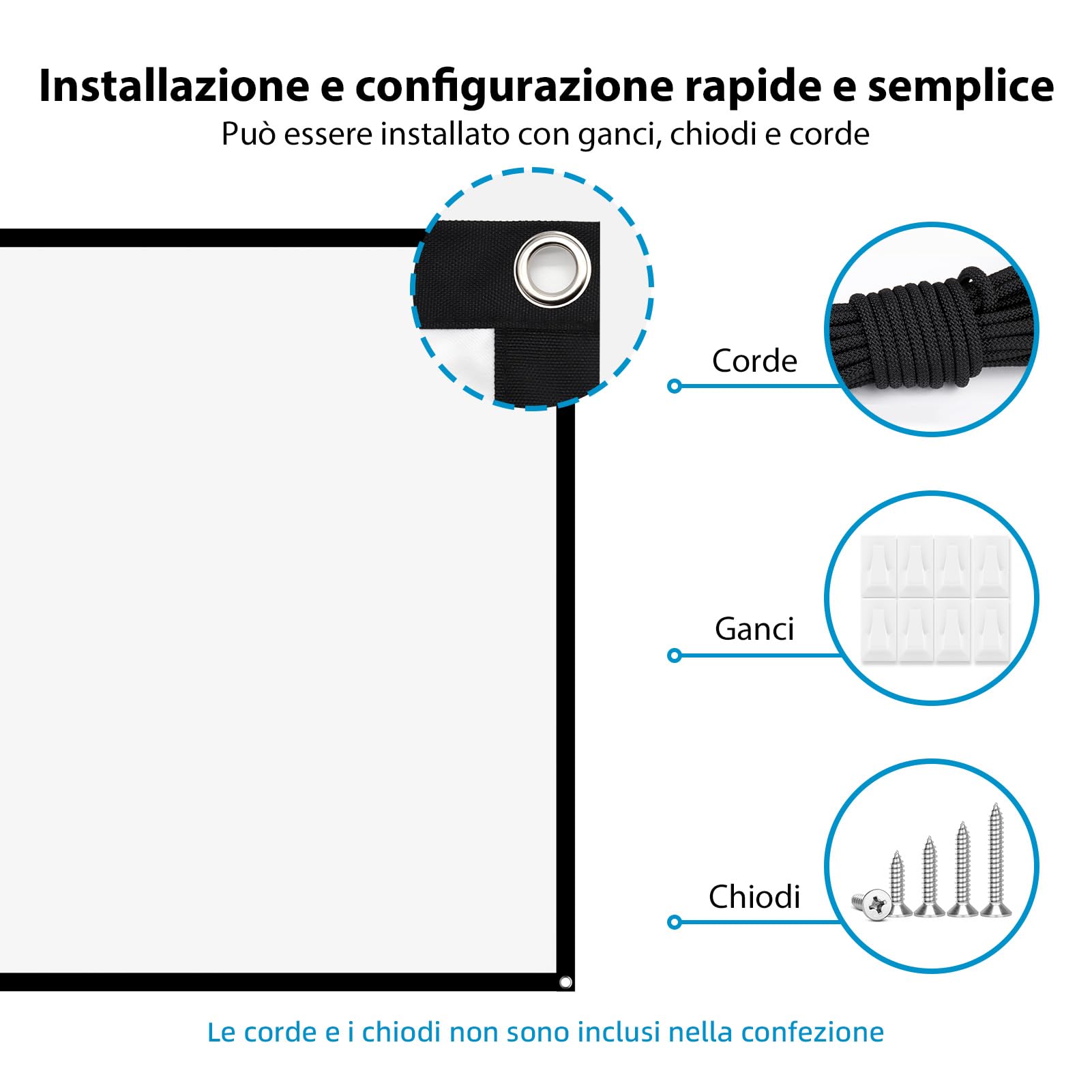 Schermo Proiettore 100 Pollici 16:9 HD Telo Proiettore Anti Rughe Pieghevole Portatile Lavabile, Schermo Doppia Faccia, Schermo Proiezione Esterno per Casa Ufficio Eventi All`Aperto Teatro