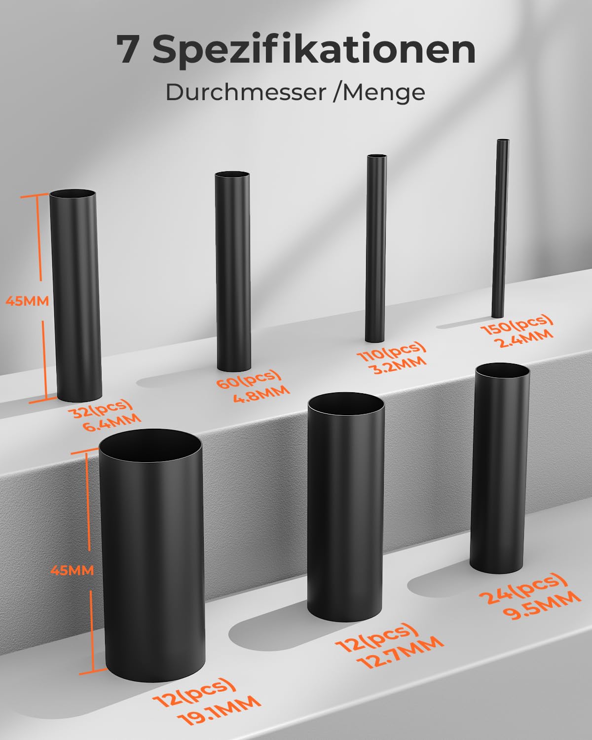 Produktbild von Eventronic 4:1 Schrumpfschlauch-Set 200 Tlg – Wasserdicht IP68, 90 Mm Länge, 7 Größen