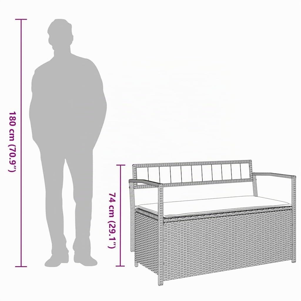 vidaXL Gartenbank mit Stauraum und Kissen Grau Poly Rattan, Gartenbank, Parkbank, Outdoor-Bank, Sitzbank, Terrassenbank, Außenbank, Gartenmöbel