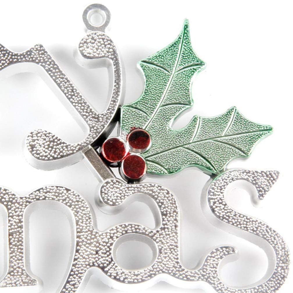 TOYANDONA Merry Christmas Sign,19cm Christmas Tree Wreath Decoration for Xmas Door Wall Hanging Ornament (Silver) - Image 4