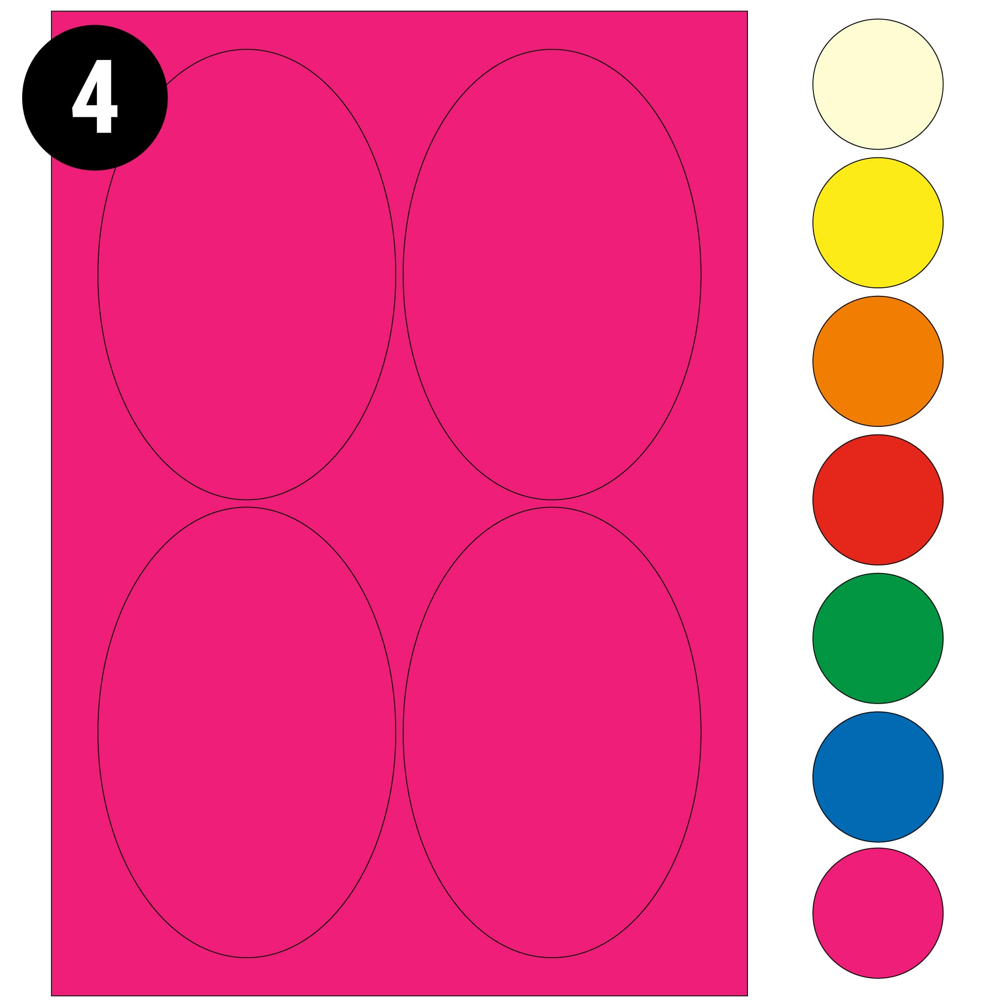 L&B Colour Range - Oval Labels – 3 Sizes & 7 Vibrant Colors – A4 Sheet – Compatible with Laser & Inkjet Printers (Pink, 4 Labels Per Sheet - 100 Sheets)