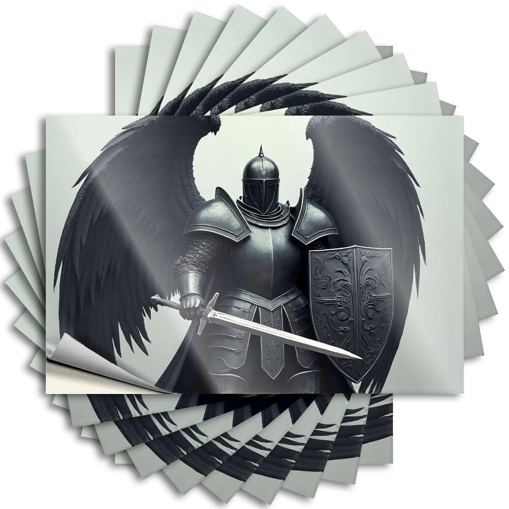 Decore for Room Funny Sticker - Cozy Farmers Helmet A Knight in Armor with Wings Holds A Sword and Shield(12X18CM)