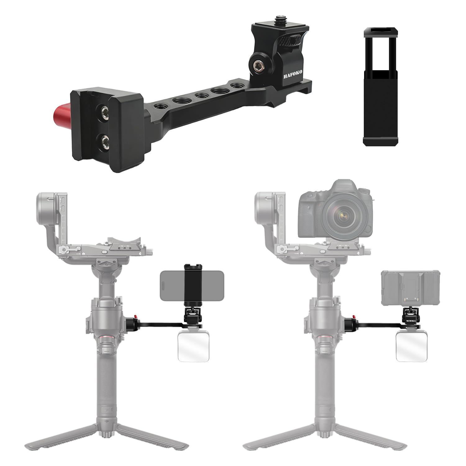 WEWOGA RS4 Phone Holder Aluminum Alloy Extension Handle RS3 Monitor Mount w Phone Mount 1/4" Cold Shoe Compatible for DJI Ronin S4/RS4 PRO/RS3/RS3 PRO