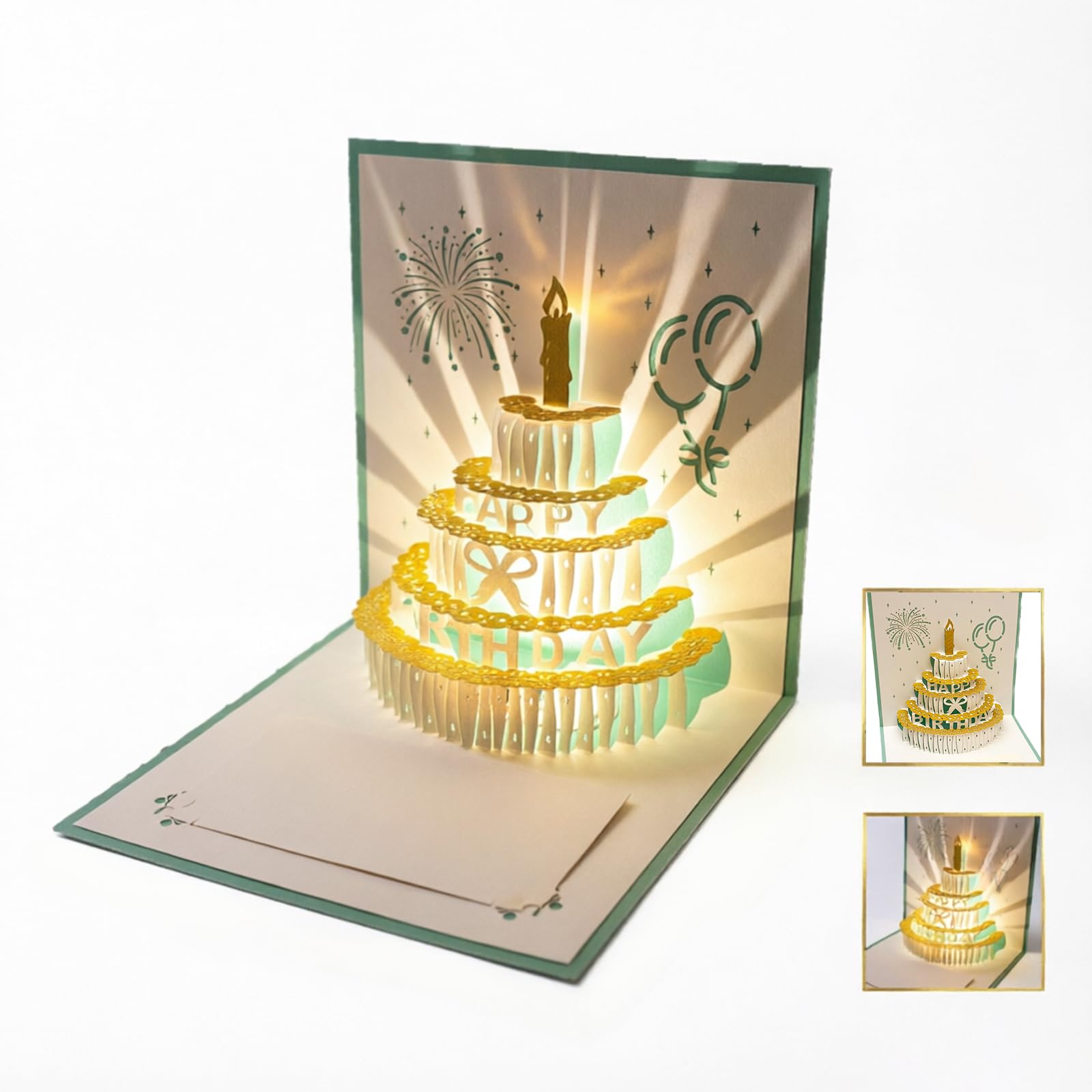 Luxury 3D Pop Up Birthday Card with Music & Lights - Elegant Greeting Card with Envelope & Message Card - Birthday Gift for Women, Men, Adults