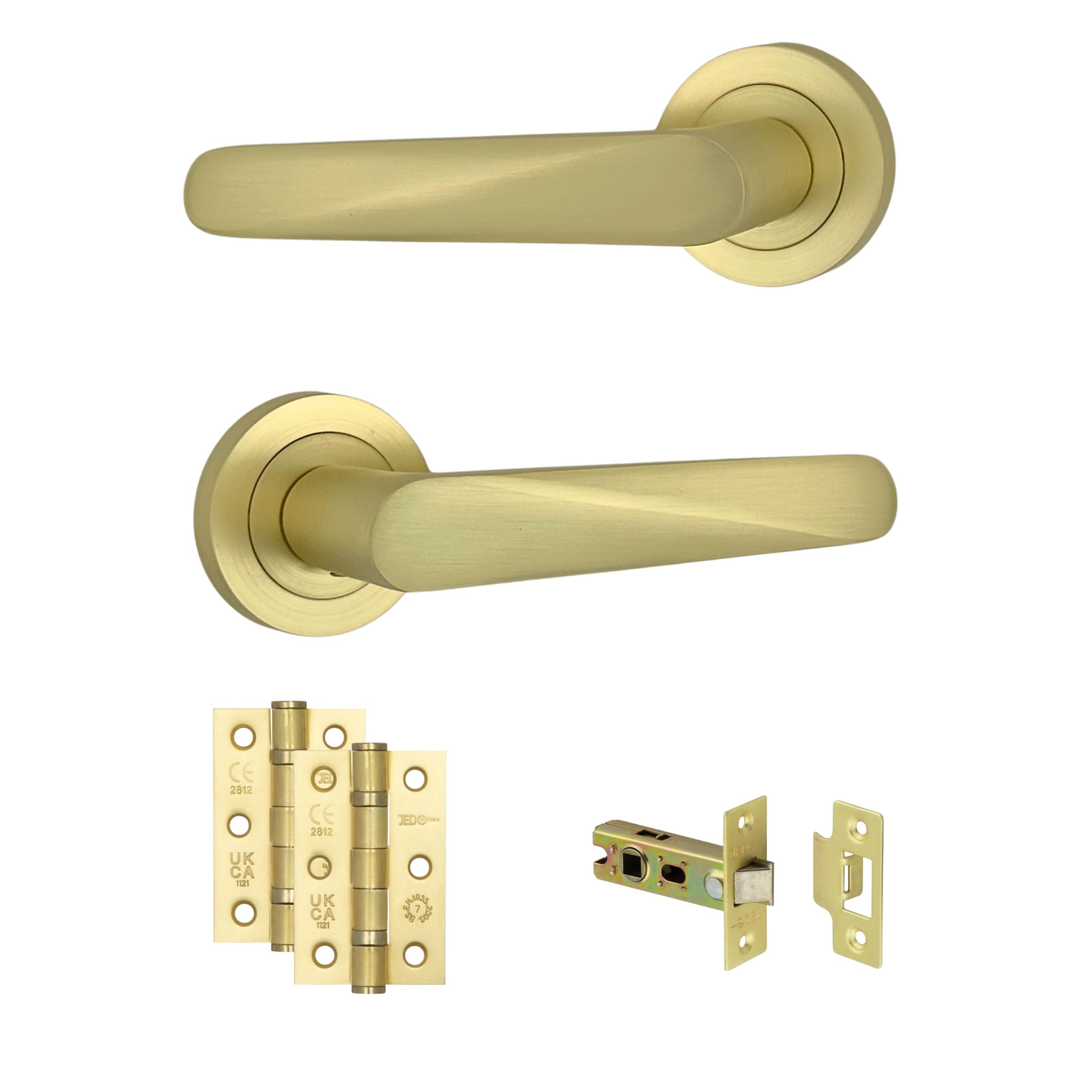 AXS Hardware Detroit Door Handles on Rose, Aluminium, Antique Brass, 127mm Lever, Concealed Fix, Internal Doors (Satin Brass, Door Pack)