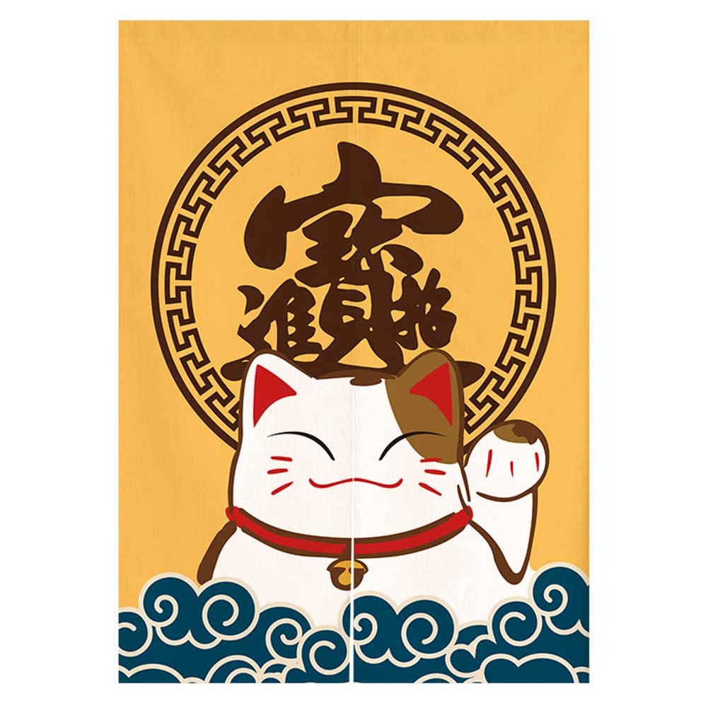 RLoncomix Japanese Noren Doorway Curtain Tapestry Maneki Neko Lucky Cat Door Curtain Ukiyoe Wave Room Divider Home Decoration, 29 x 59 inches