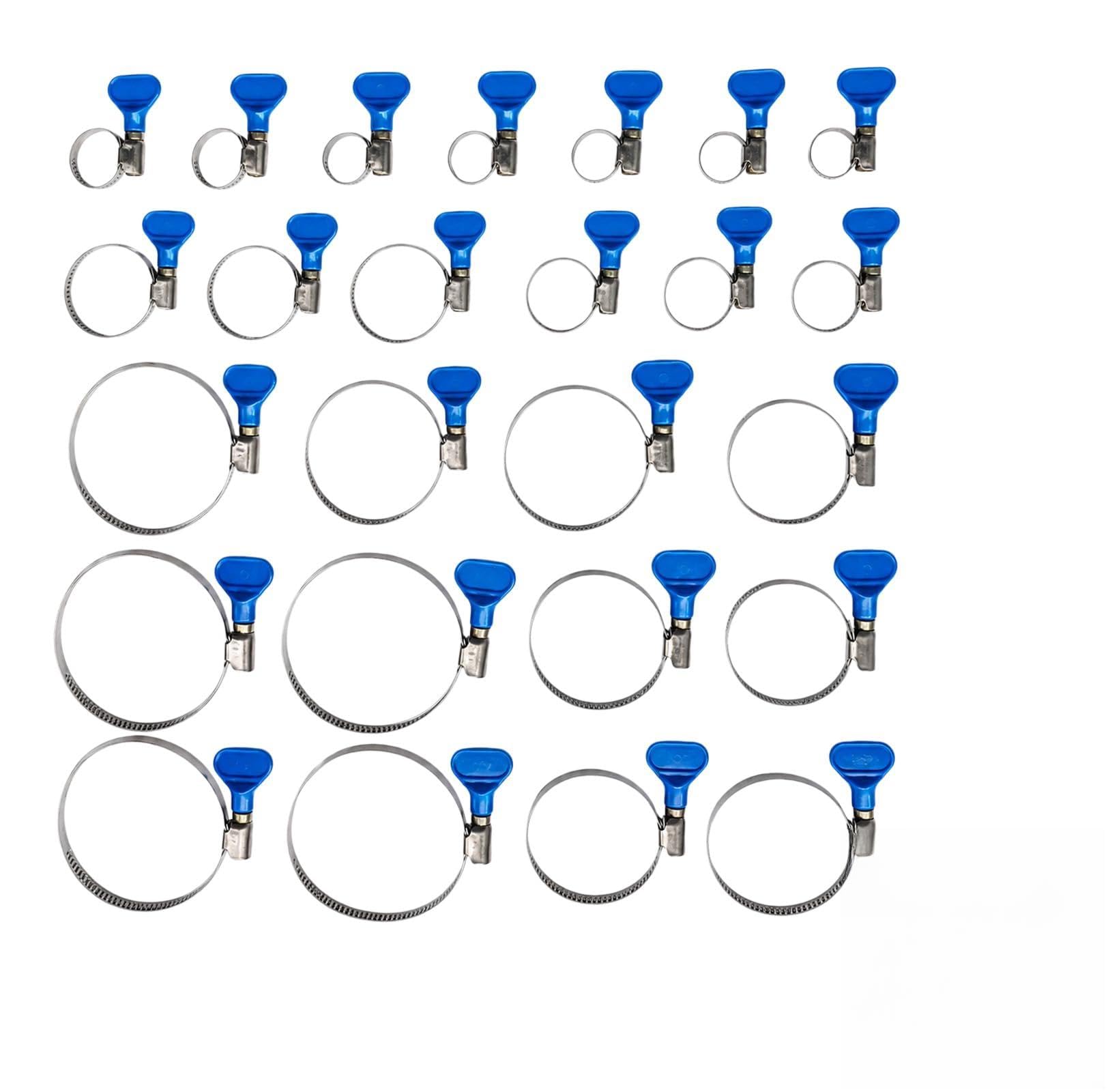 Juego de 25 abrazaderas ajustables de acero inoxidable para tubos y mangueras de 10-70 mm, con tornillo de mariposa, 5 tamaños útiles para agua, gas, piscina, uso doméstico e industrial