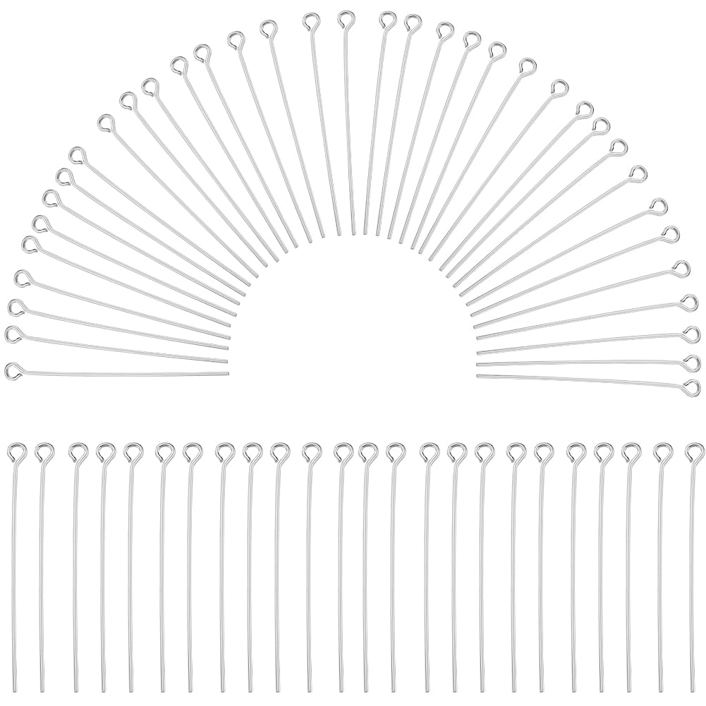 SOFPLATE 1 Box 600Pcs Silver Eye Pins Bulk Jewelry Eyepins 40mm Long Headpins Brass Eye Pin Open Head Pins Findings for Jewelry Making Accessories DIY Necklaces Bracelets Earrings Crafts Supplies