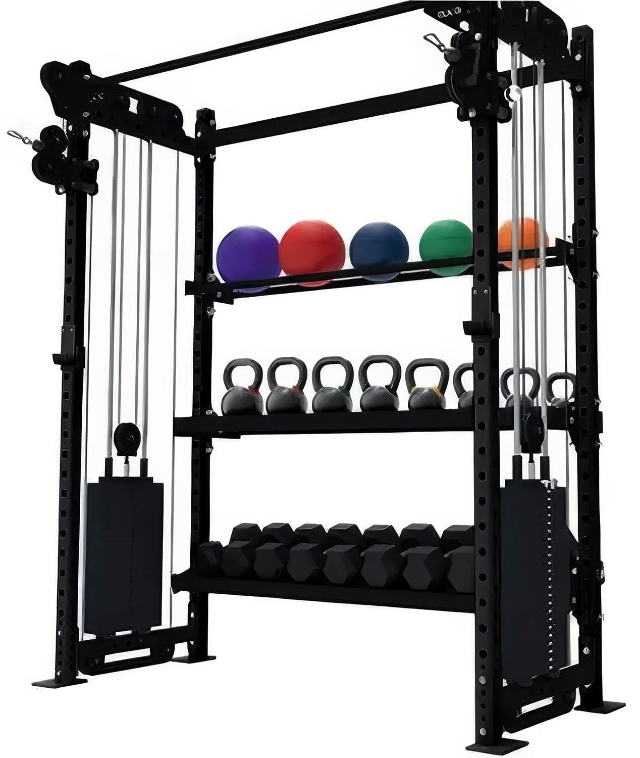 French Fitness Rig & Rack Functional Trainer w/3 Tier Storage 49