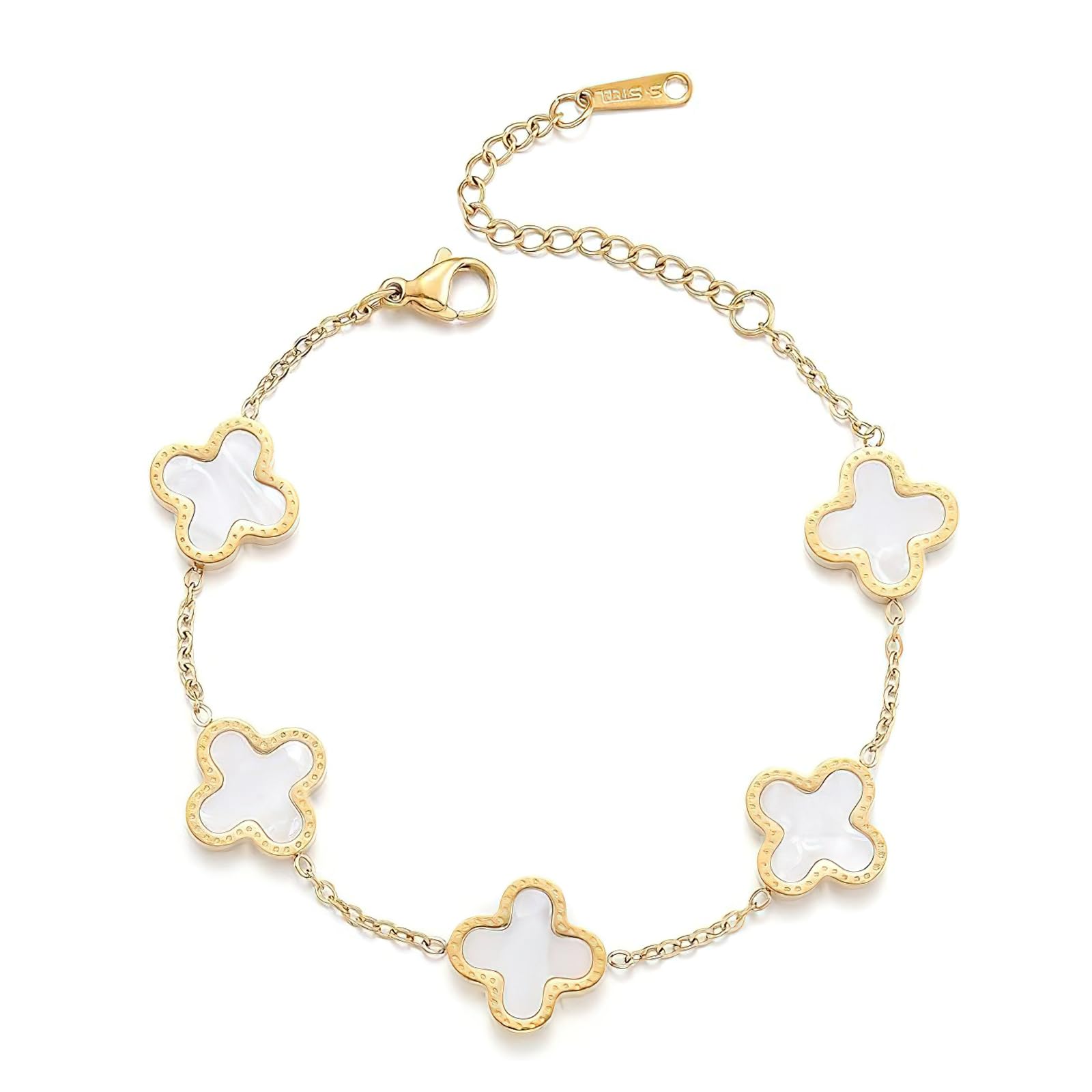 YueshangEternal18K Gold Plated Clover Lucky Bracelet for Women White/Black/Red/Green Bracelets Cute Link Bracelets Jewelry Gifts Trendy for Women Teen Girls (White)