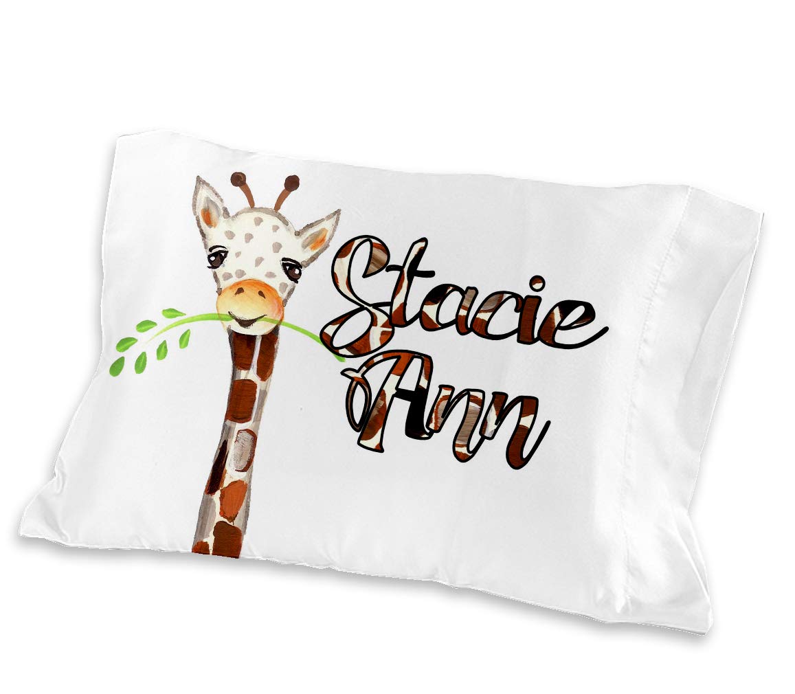 Personalized Watercolor Giraffe Kids Pillowcase (Toddler/Travel 13 X 18) Watercolor Cute Giraffe Theme Pillow Case Design for Kid Girls or Boys with Name