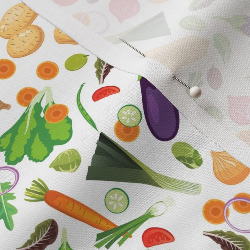 Spoonflower Fabric - Eat White Fresh Vegetables Food Cooking Kitchen Vegetable Eggplant Printed on Petal Signature Cotton Fabric by The Yard - Sewing Quilting Apparel Crafts Decor