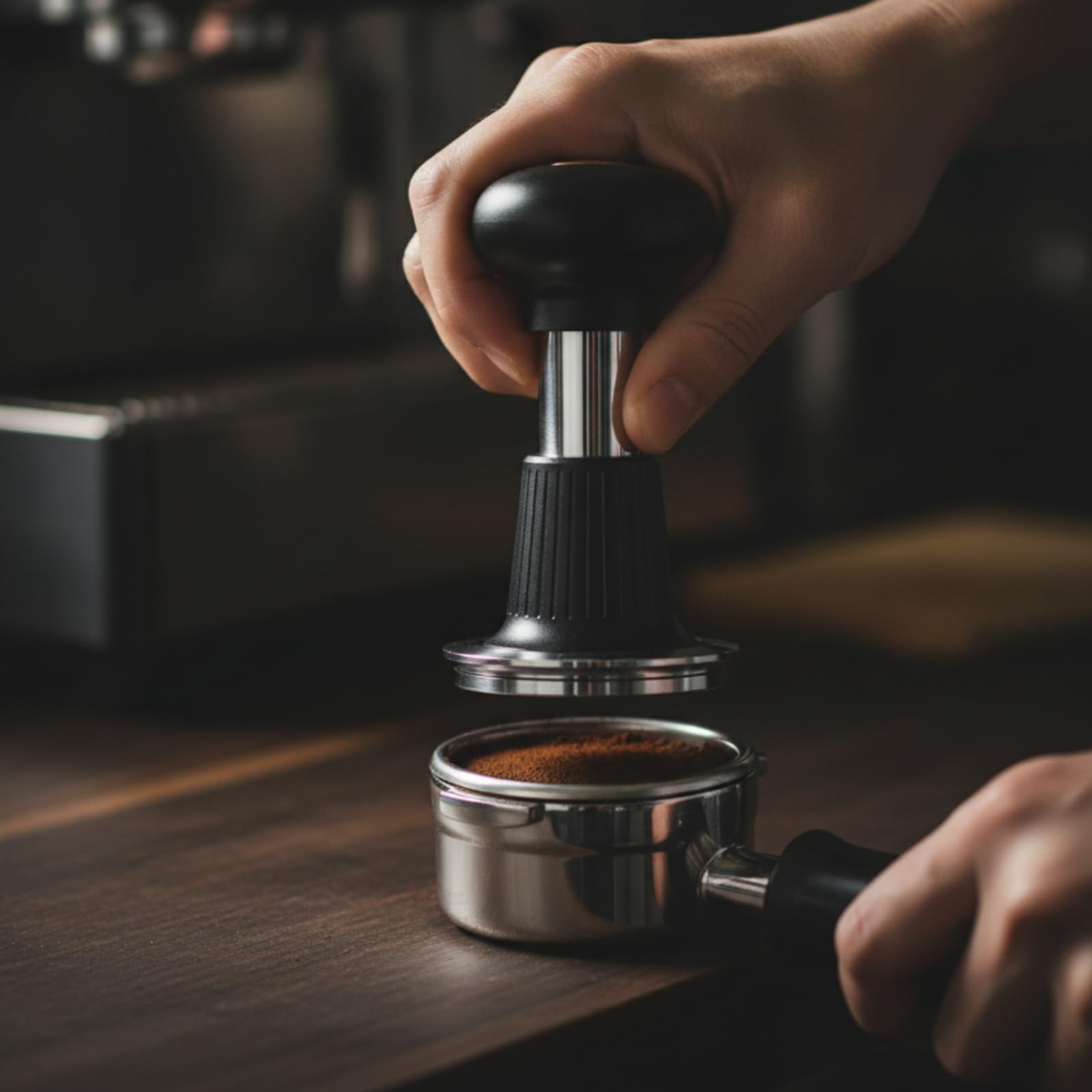 rockible dor Café con Base Estriada Negro dor Café Agarre Suave Apisonador para Cafetería, 58mm