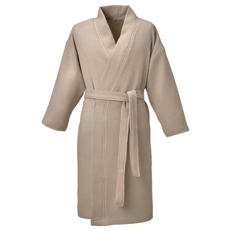 Spa-Style Waffle Bathrobe for Men & Women – Beige, L/XL – Lightweight, Quick-Dry Cotton/Viscose Robe with Adjustable Belt Loop – Soft & Absorbent Shower Robe