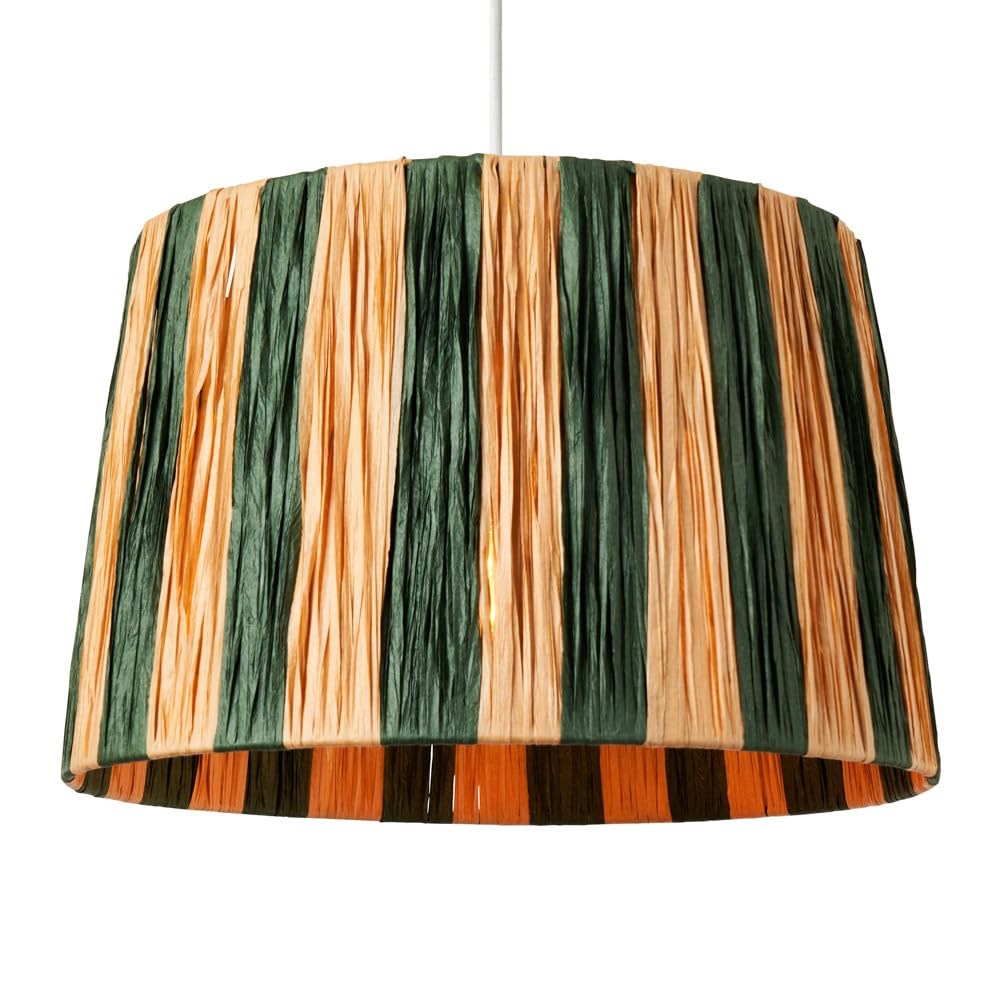 LITECRAFT Dolly Striped Raffia Lamp or Shades - (Green, Easy Fit Shade)