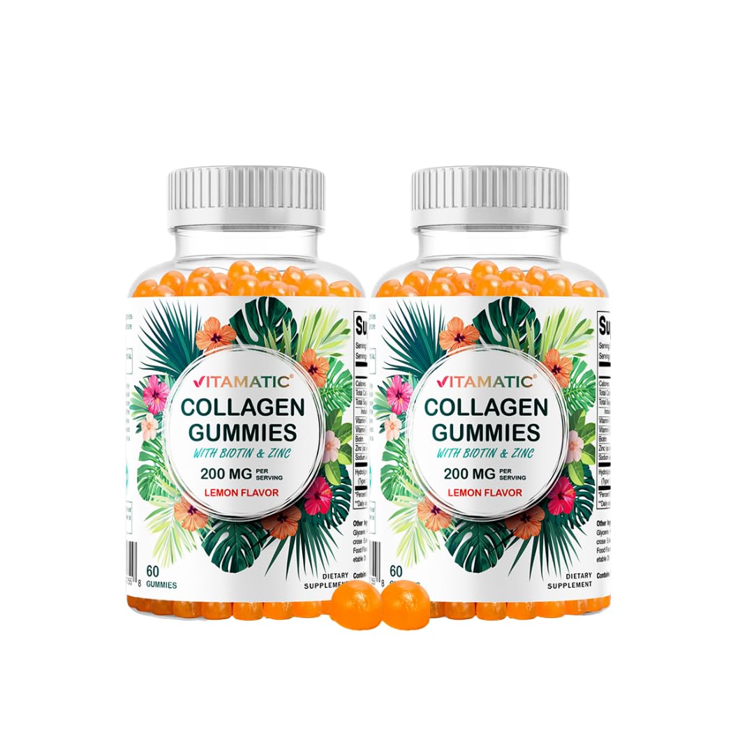 Vitamatic Hydrolyzed Collagen 200 mg with Biotin & Zinc, 60 Gummies -2 Pack