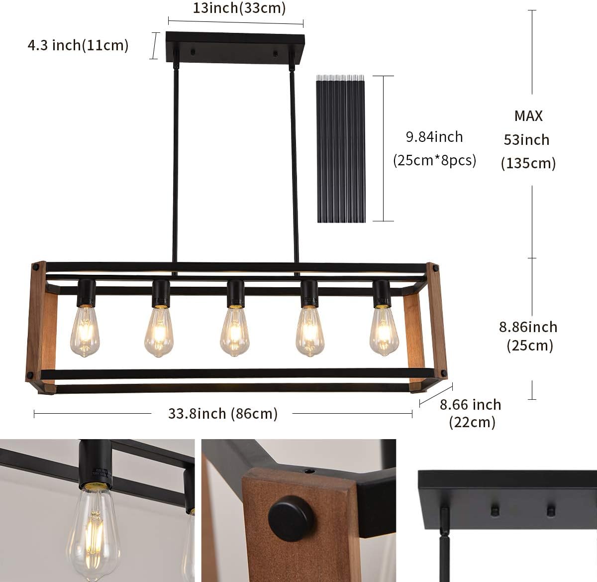 KaiXin MKONOL 5 Light Farmhouse Rectangle Island Lights Dining Room Lighting Fixtures Hanging,Industrial Vintage Kitchen Island Cage Pendant Light - - 