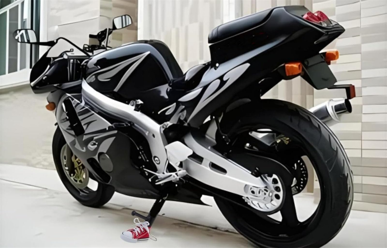 Personalized Moto Foot Support Small Shoe Motorbike Side Stand Kickstand Extension Pad,1pc Motorcycle Stand Cute Mini Canvas Shoes Side Stand Motorbike Accessories,Motorcycle Kickstand Shoe (Blue