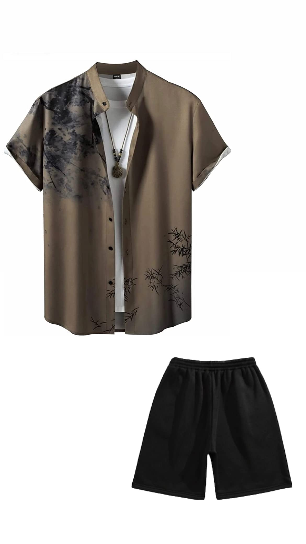 Men Soft Poly Lycra Digital Printed Casual Sleepwear & Nightdress, Regular Fit Round Neck Short Sleeves Shirts Tops with Classic Pajama Shorts Night Suits Set-image-45