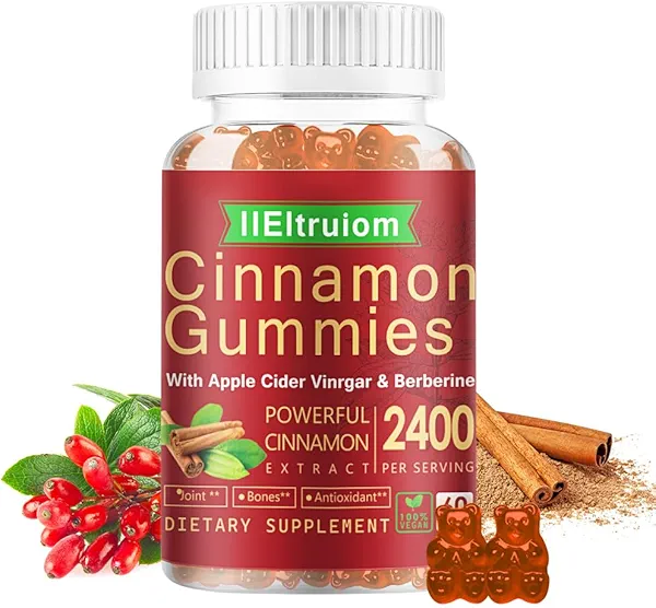 IIEltruiom Ceylon Cinnamon Gummies, Ceylon Cinnamon 2400mg with Berberine, Turmeric, Apple Cider Vinegar, Bitter Melon, Chromium - 60 Counts