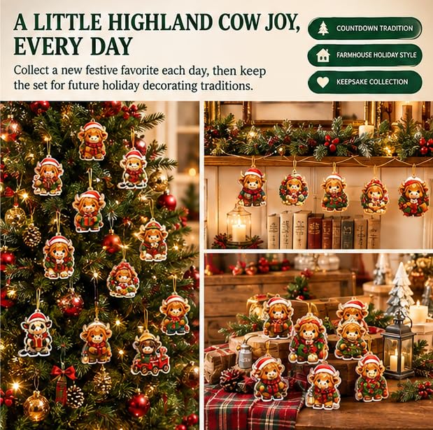 Highland Cow Christmas Advent Calendar 2026 24 Acrylic Ornaments, Red - image 6