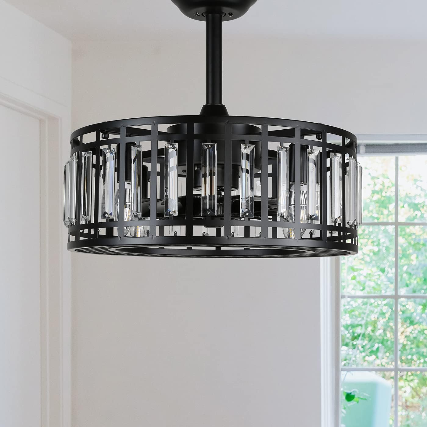 YYEHON Crystal Ceiling Fan with Lights and Remote, Bladeless Fandelier