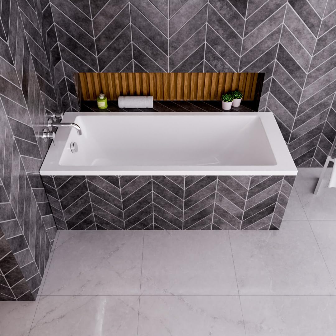 Wanna ECOLAM® TAMI 170x70 cm + wspornik do wanny do układania płytek | Prostokątna wanna akrylowa z wspornikiem styropianowym | Kompletny zestaw z automatycznym odpływem i silikonowymi nóżkami