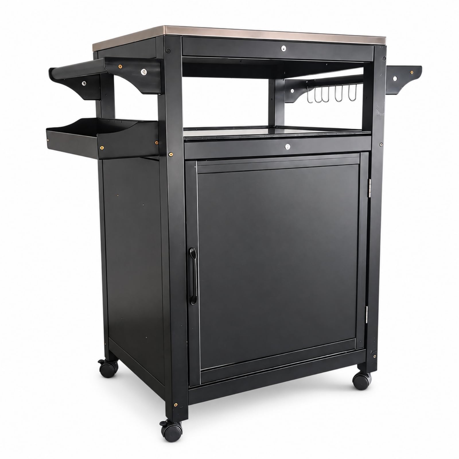 Carrello da Portata da Esterno Carrello da Cucina Isola su Ruote con Vassoio Laterale Piano in Acciaio Inox Ruote Scorrevoli Vano Chiuso Adatto per Feste in Giardino Preparazione Cibi