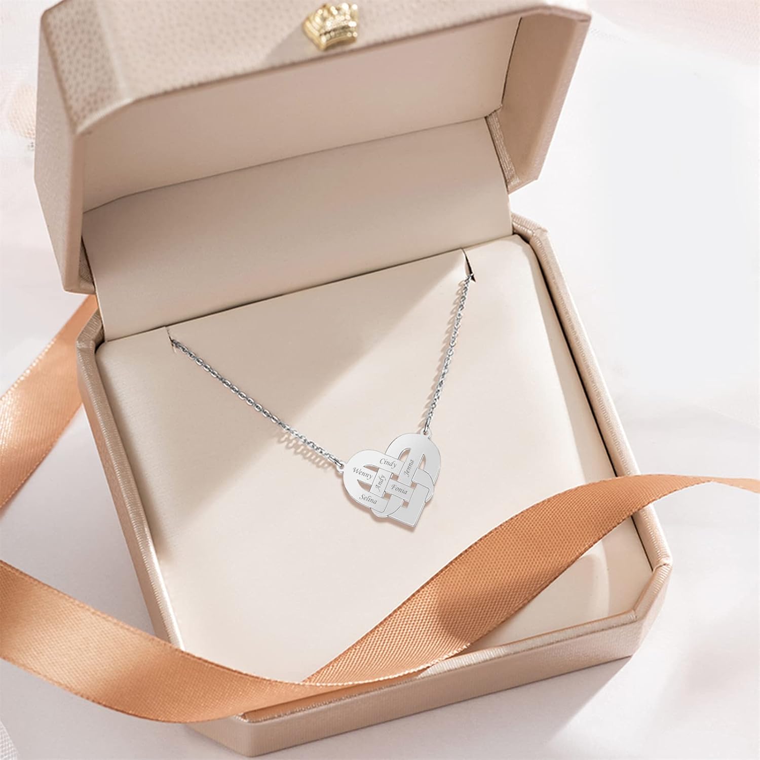 BAUMA AUTO 925 Sterling Silver Personalized Mother Necklace with Kids Names for Women Custom Love Heart Name Necklace for Mother Mothers’ Day Gifts for Mom Grandma Wife