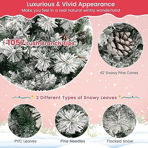 Goplus7ftprelitsnowflockedchristmastreeartificialhingedxmastreewith1057pvcpineneedlesbranchtips420warmwhiteledlights62snowypineconesholidaydecorforofficehome Urban Country Home Decor Goplus 7 ft pre lit snow flocked christmas tree artificial hinged xmas tree with 1057 pvc pine needles branch tips 420 warm white led lights 62 snowy pine cones holiday decor for office home urban country home decor