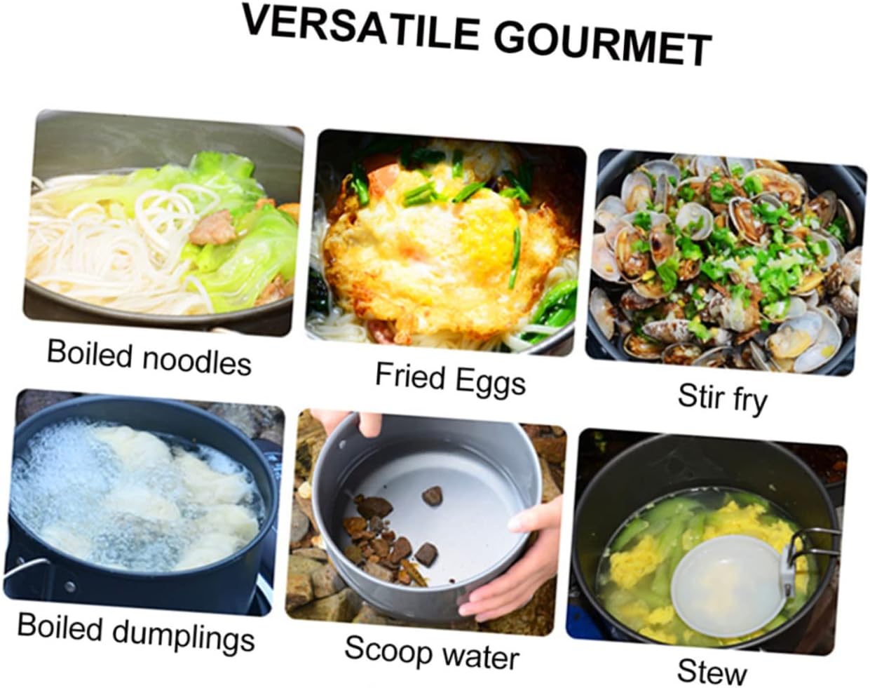 VANZACK 1set Outdoor Cooking Pots Portable Camping Cookware for People Lightweight and Easy to Clean for Hiking Backpacking and Picnics