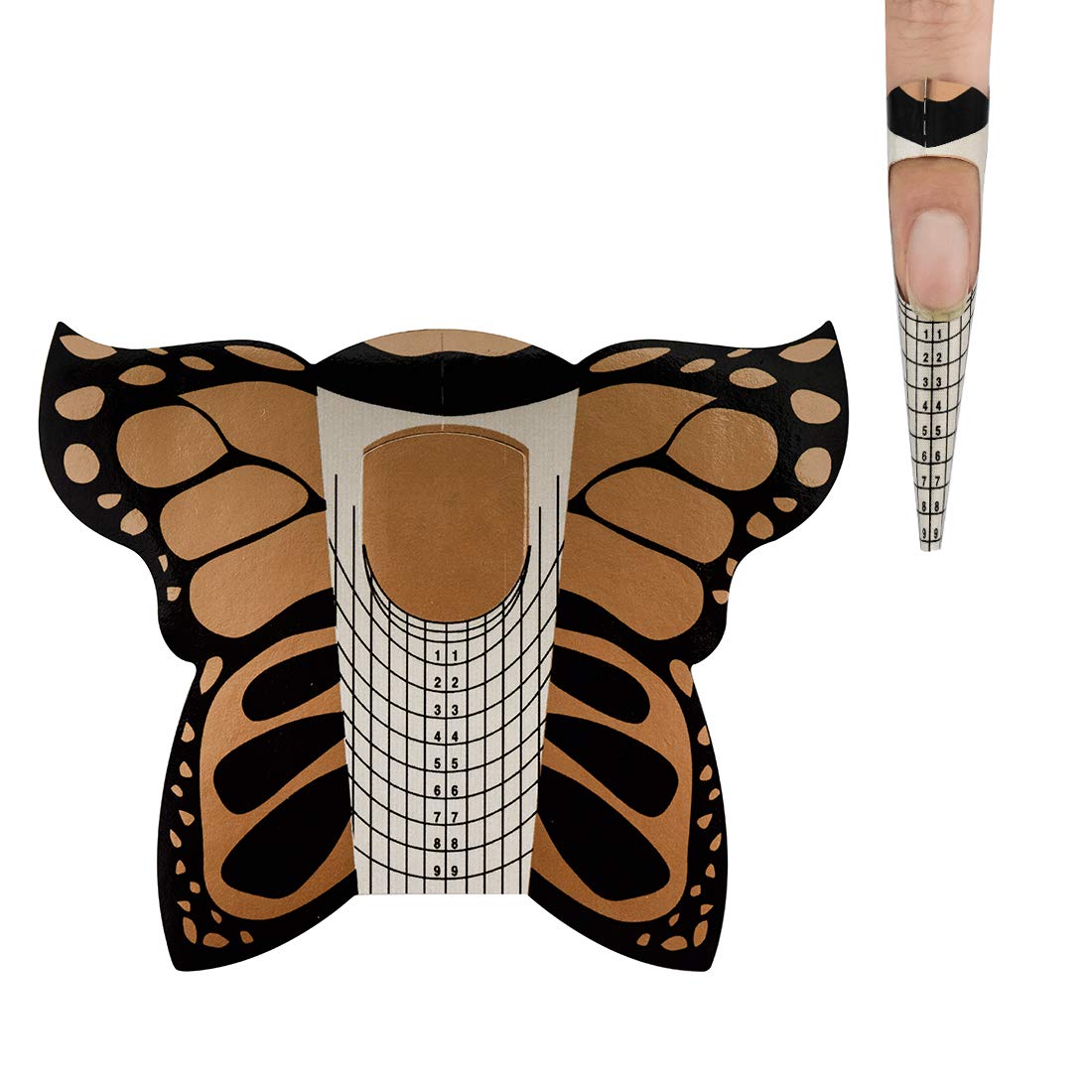 Honey Joy100Pcs Pro Golden Butterfly Square Tips Nail Forms Acrylic Curve Uv Gel Nails Extension Nail Art Tool Guide Self-Adhesive