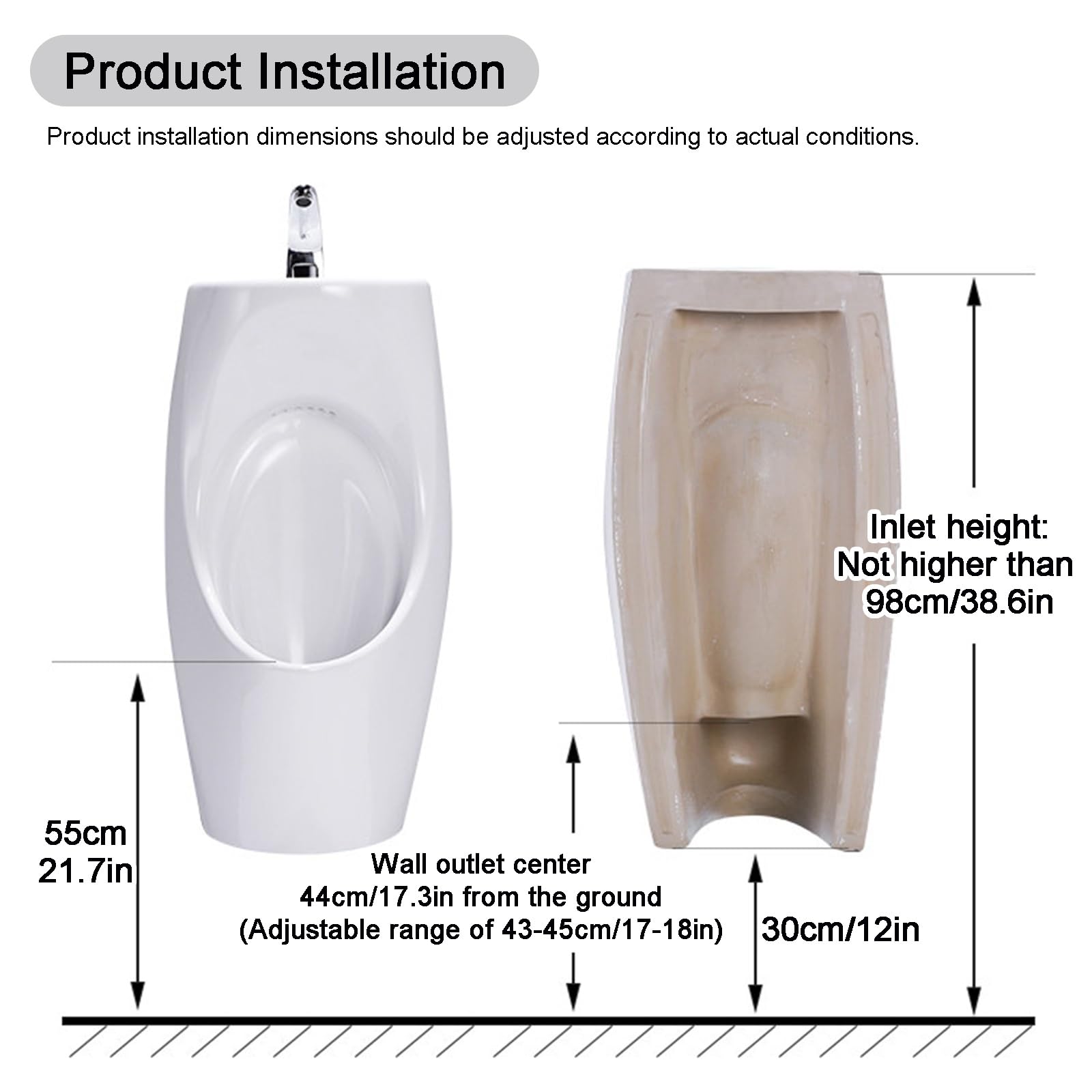 Urinario Cerámico de Pared con Lavabo Integrado, Ahorro de Agua, Descarga Completa, Fácil de Limpiar, 74×36×36 cm, Para Baño